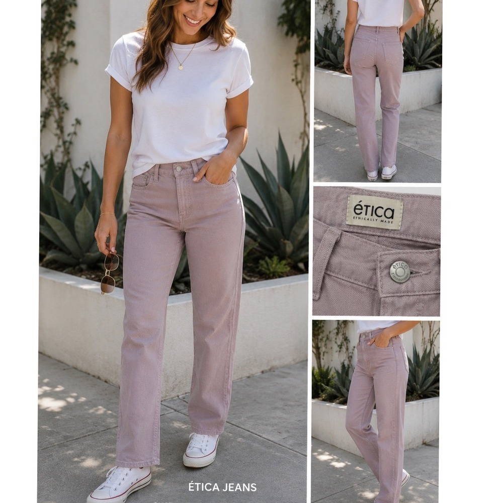 Etica High Rise Straight Leg Jeans Lavender Mauve Purple Ethically Made 27